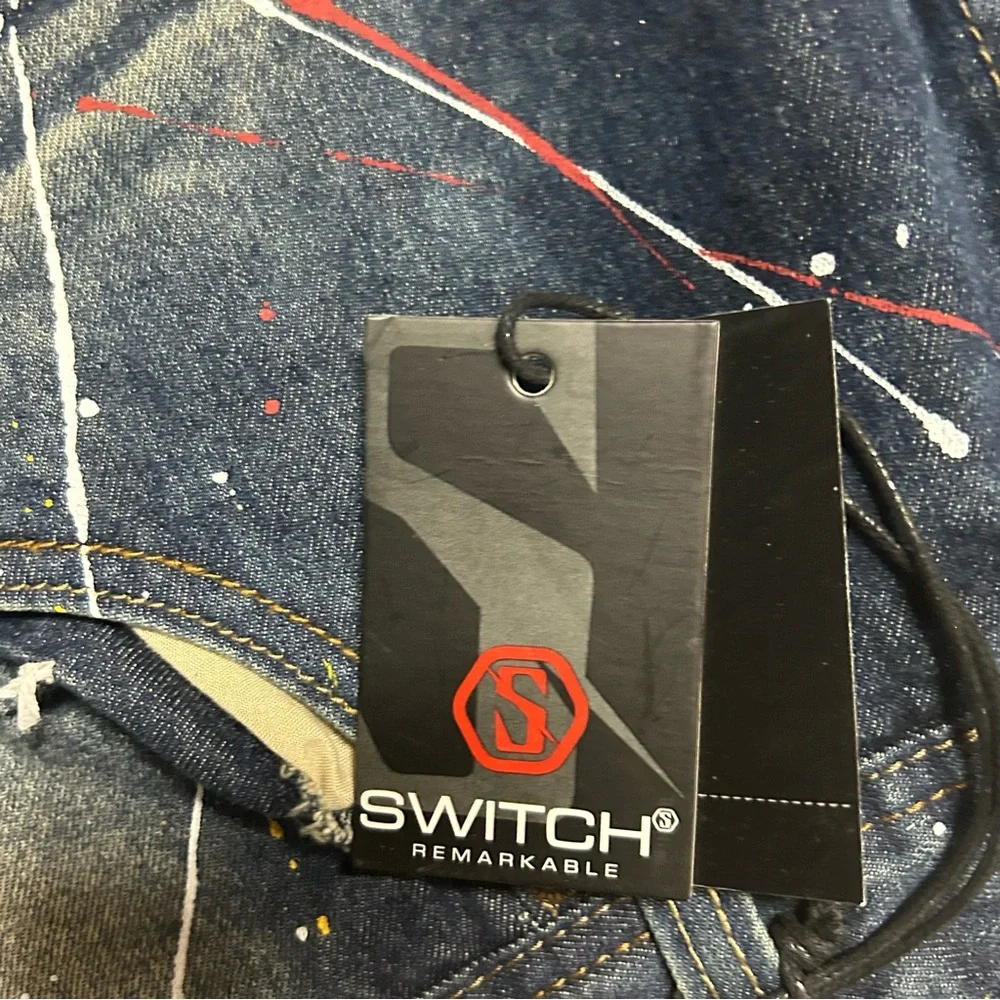 Switch Remarkable Shorts Mens 44 Blue Jean Denim Distressed trashed painted NEW - Picture 5 of 10